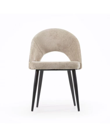 Beige chenille Mael chair with steel legs with black finish