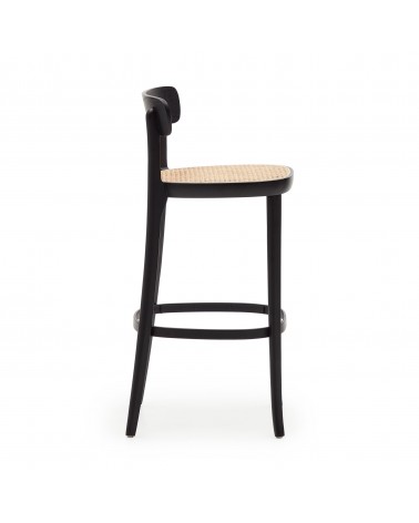 Romane beechwood stool with a black finish, ash wood veneer and ratan seat height 75 cm