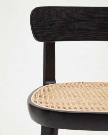 Romane beechwood stool with a black finish, ash wood veneer and ratan seat height 75 cm