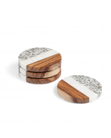 Cataleg set 4 round coasters white grey marble and mango