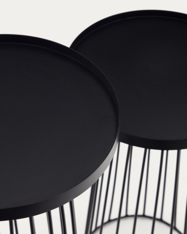 Dilva set of 2 metal side tables with painted matte black finish, Ă 36 cm