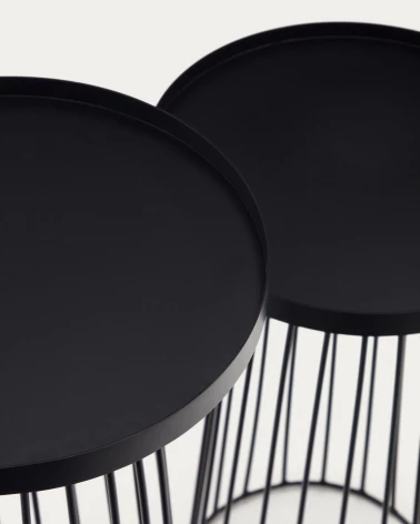 Dilva set of 2 metal side tables with painted matte black finish, Ă 36 cm