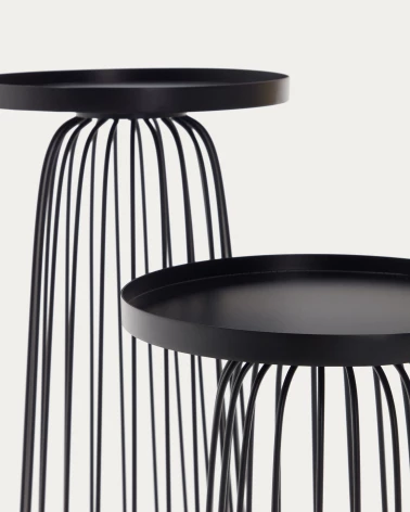 Dilva set of 2 metal side tables with painted matte black finish, Ă 36 cm