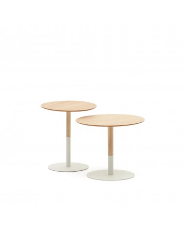 Watse set of 2 side tables in oak wood veneer and matte white metal, Ă 40 cm/Ă 48 cm