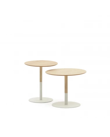 Watse set of 2 side tables in oak wood veneer and matte white metal, Ă 40 cm/Ă 48 cm