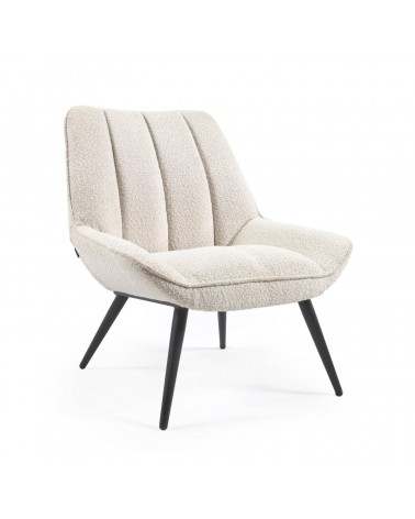 Marlina white fleece armchair with steel legs with black painted finish