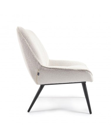 Marlina white fleece armchair with steel legs with black painted finish