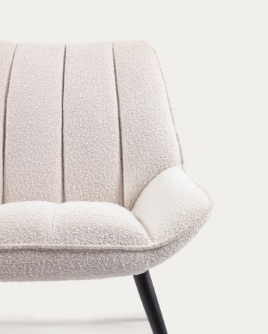 Marlina white fleece armchair with steel legs with black painted finish