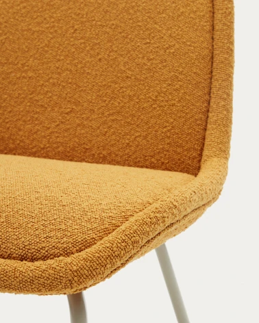 Aimin chair in mustard fleece and steel legs with a matte beige painted finish