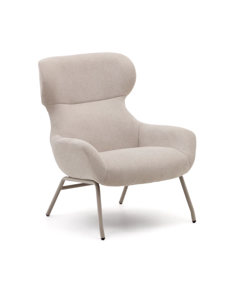 Belina chenille armchair in beige and steel with white finish