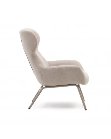 Belina chenille armchair in beige and steel with white finish