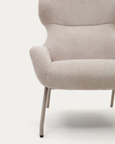 Belina chenille armchair in beige and steel with white finish