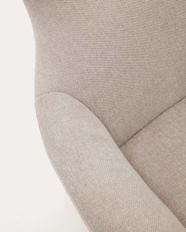 Belina chenille armchair in beige and steel with white finish