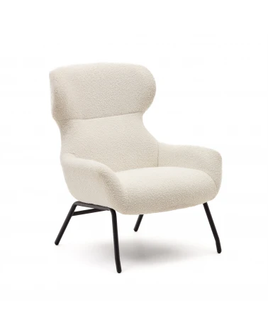 Belina armchair in white shearling and steel with black finish