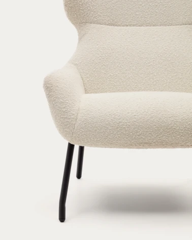 Belina armchair in white shearling and steel with black finish