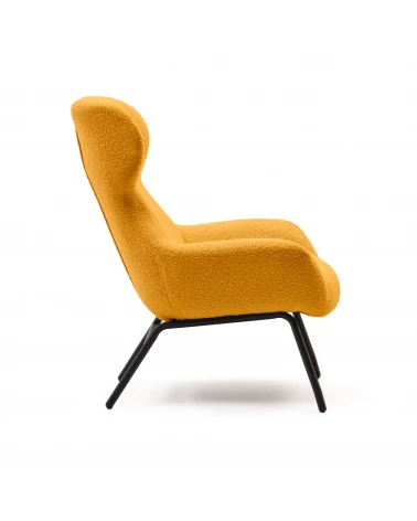 Belina armchair in mustard shearling and steel with black finish