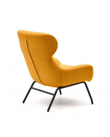 Belina armchair in mustard shearling and steel with black finish