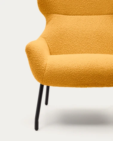 Belina armchair in mustard shearling and steel with black finish