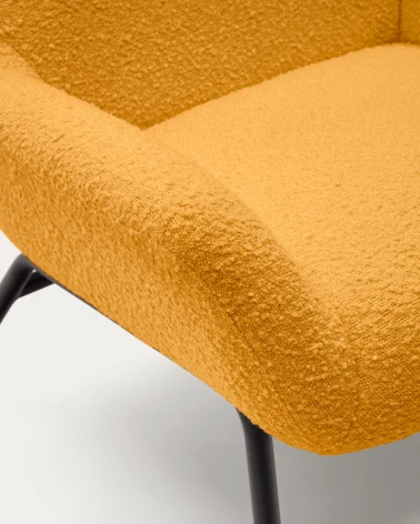 Belina armchair in mustard shearling and steel with black finish