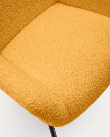 Belina armchair in mustard shearling and steel with black finish