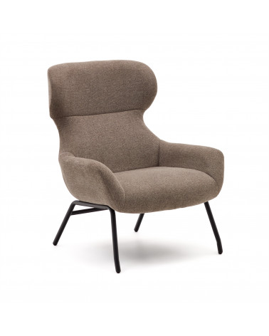 Belina chenille armchair in light brown and steel with black finish