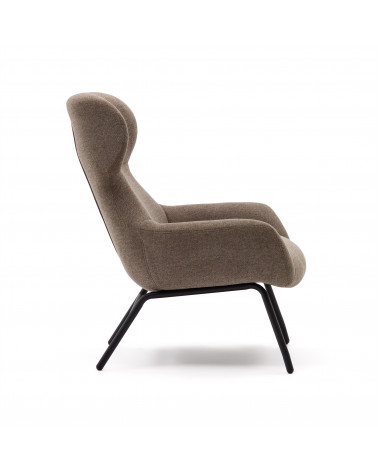 Belina chenille armchair in light brown and steel with black finish