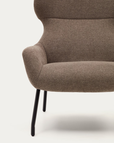 Belina chenille armchair in light brown and steel with black finish