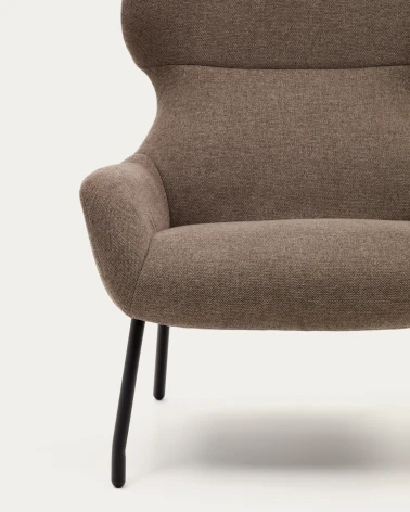 Belina chenille armchair in light brown and steel with black finish