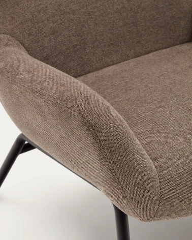 Belina chenille armchair in light brown and steel with black finish