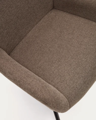 Belina chenille armchair in light brown and steel with black finish