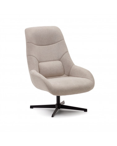 Celida swivel armchair in beige chenille and steel with black finish