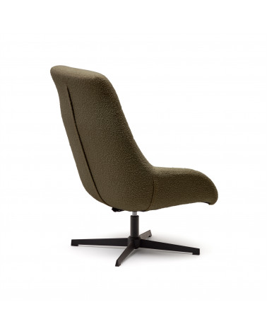 Celida swivel armchair in dark green shearling and steel with black finish