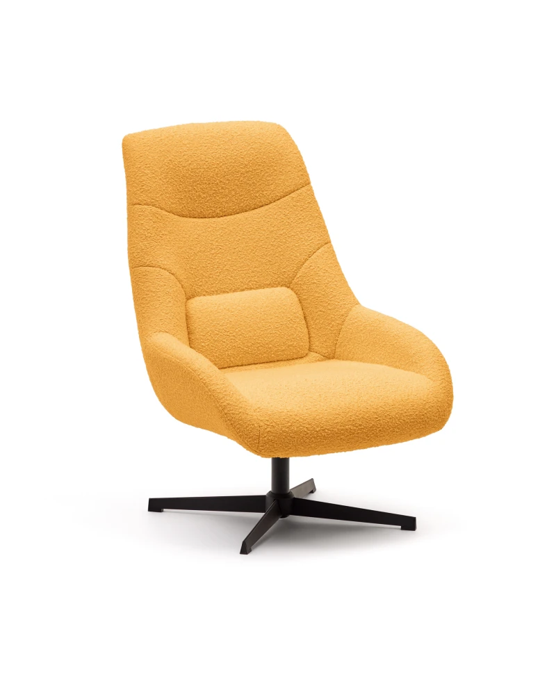 Celida swivel armchair in mustard shearling and steel with black finish