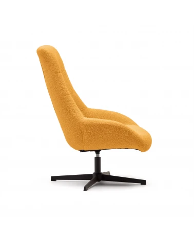 Celida swivel armchair in mustard shearling and steel with black finish