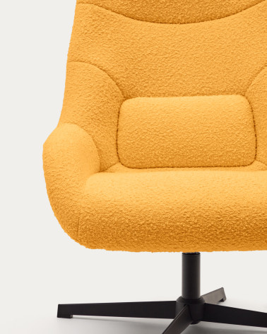 Celida swivel armchair in mustard shearling and steel with black finish