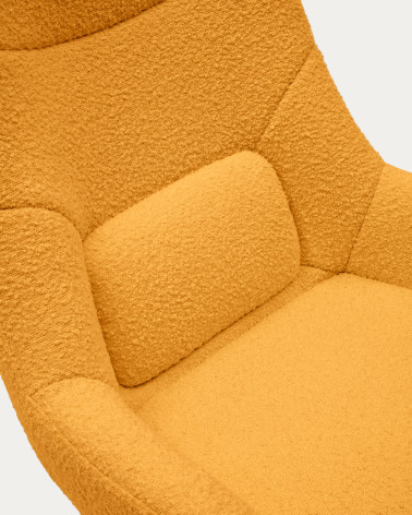 Celida swivel armchair in mustard shearling and steel with black finish