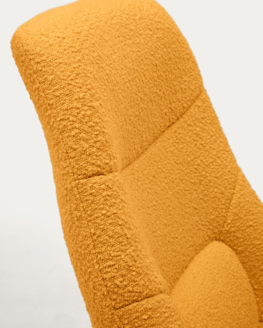 Celida swivel armchair in mustard shearling and steel with black finish