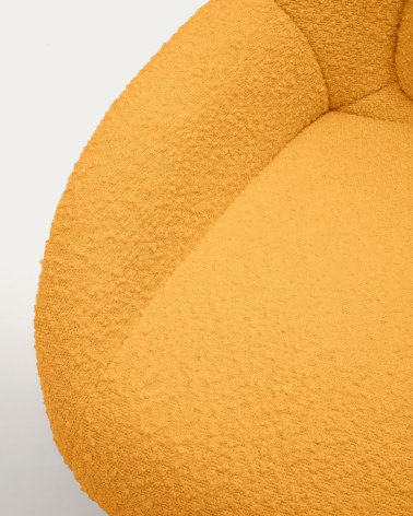 Celida swivel armchair in mustard shearling and steel with black finish