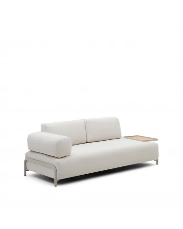 Compo 3-seater sofa chenille beige, large tray oak veneer and grey metal structure 232cm