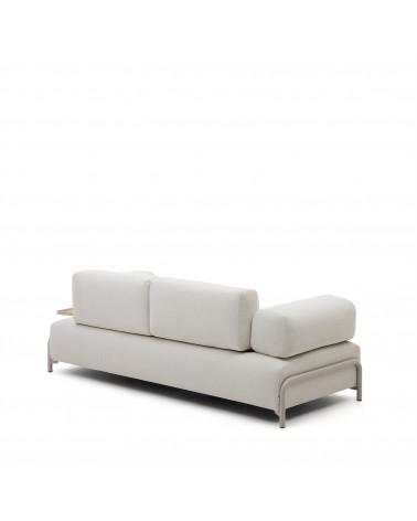 Compo 3-seater sofa chenille beige, large tray oak veneer and grey metal structure 232cm