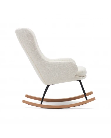 Maustin rocking chair in white shearling with a black steel structure and beech wood