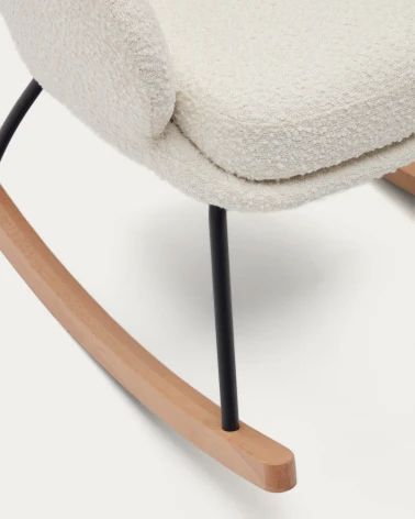 Maustin rocking chair in white shearling with a black steel structure and beech wood