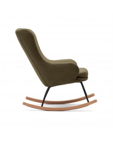 Maustin rocking chair in white shearling with a dark green steel structure and beech wood