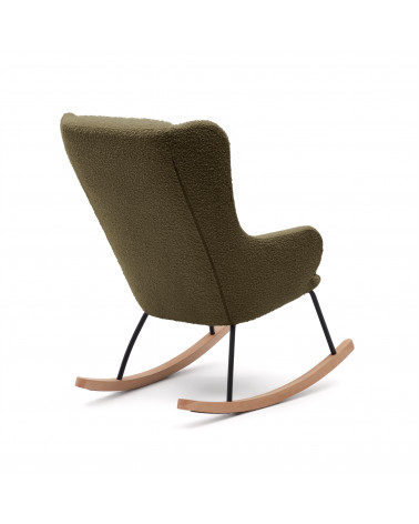 Maustin rocking chair in white shearling with a dark green steel structure and beech wood