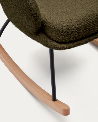 Maustin rocking chair in white shearling with a dark green steel structure and beech wood