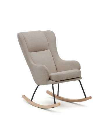 Maustin rocking chair in beige chenille with a black steel structure and beech wood