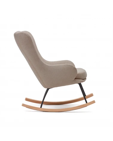 Maustin rocking chair in beige chenille with a black steel structure and beech wood