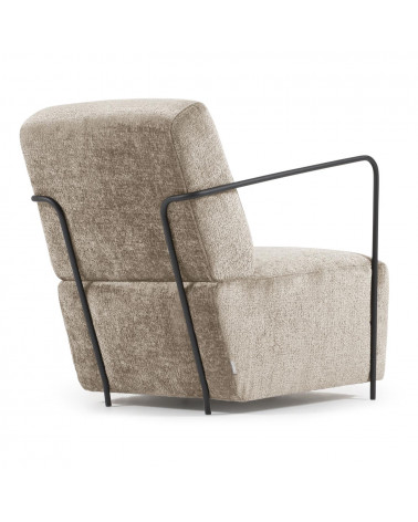 Gamer armchair in beige chenille and metal with black finish