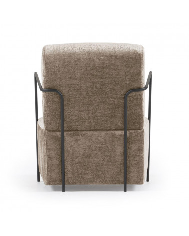 Gamer armchair in beige chenille and metal with black finish