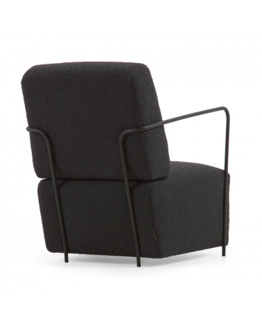 Gamer armchair in black shearling and metal with black finish